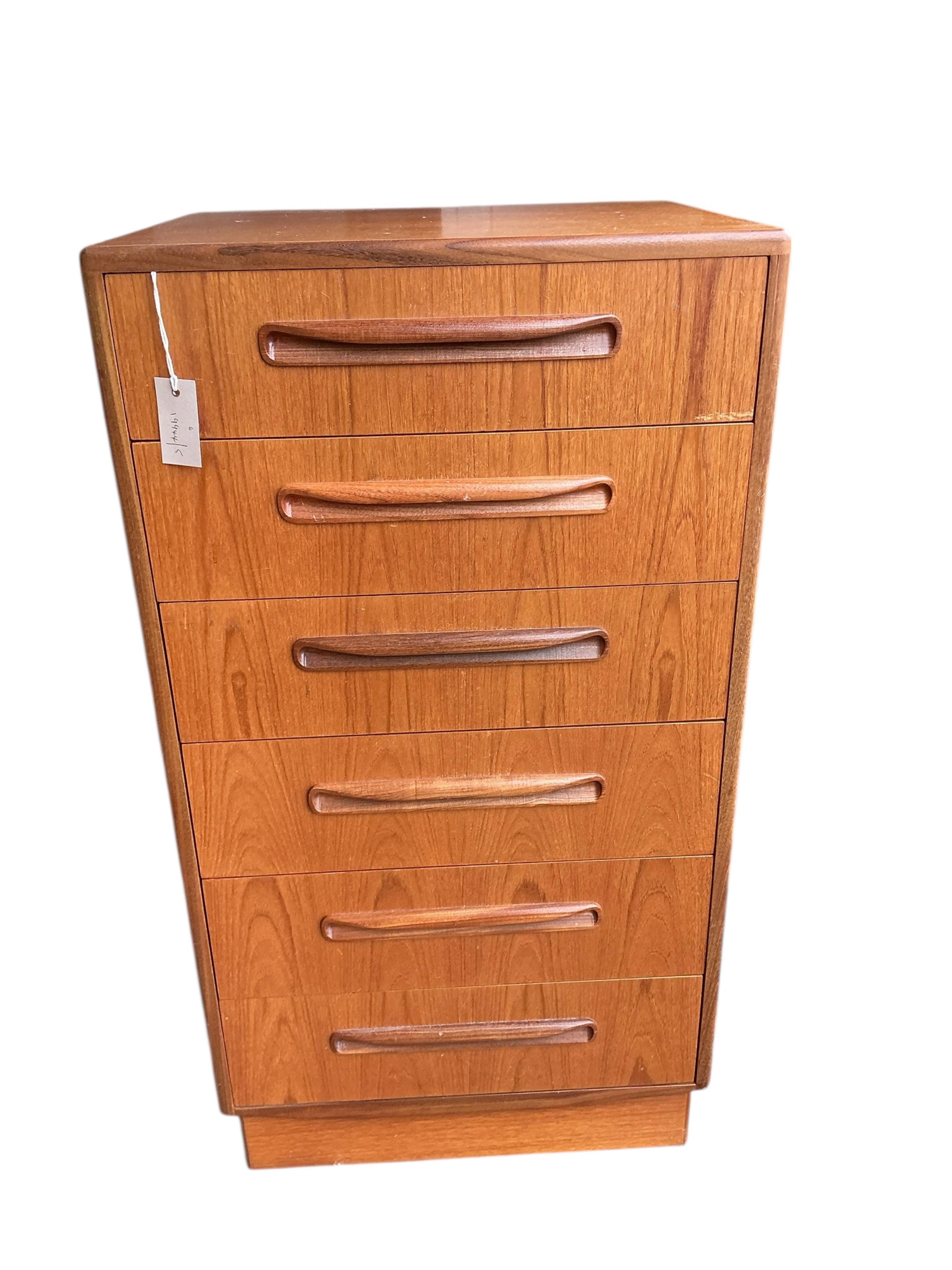 A mid century G Plan Fresco teak six drawer chest, width 56cm, depth 44cm, height 103cm